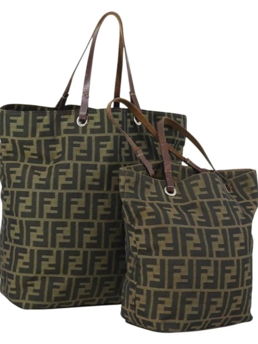 FENDI Zucca Canvas Hand Bag 2 Set Black Brown Auth ar13914